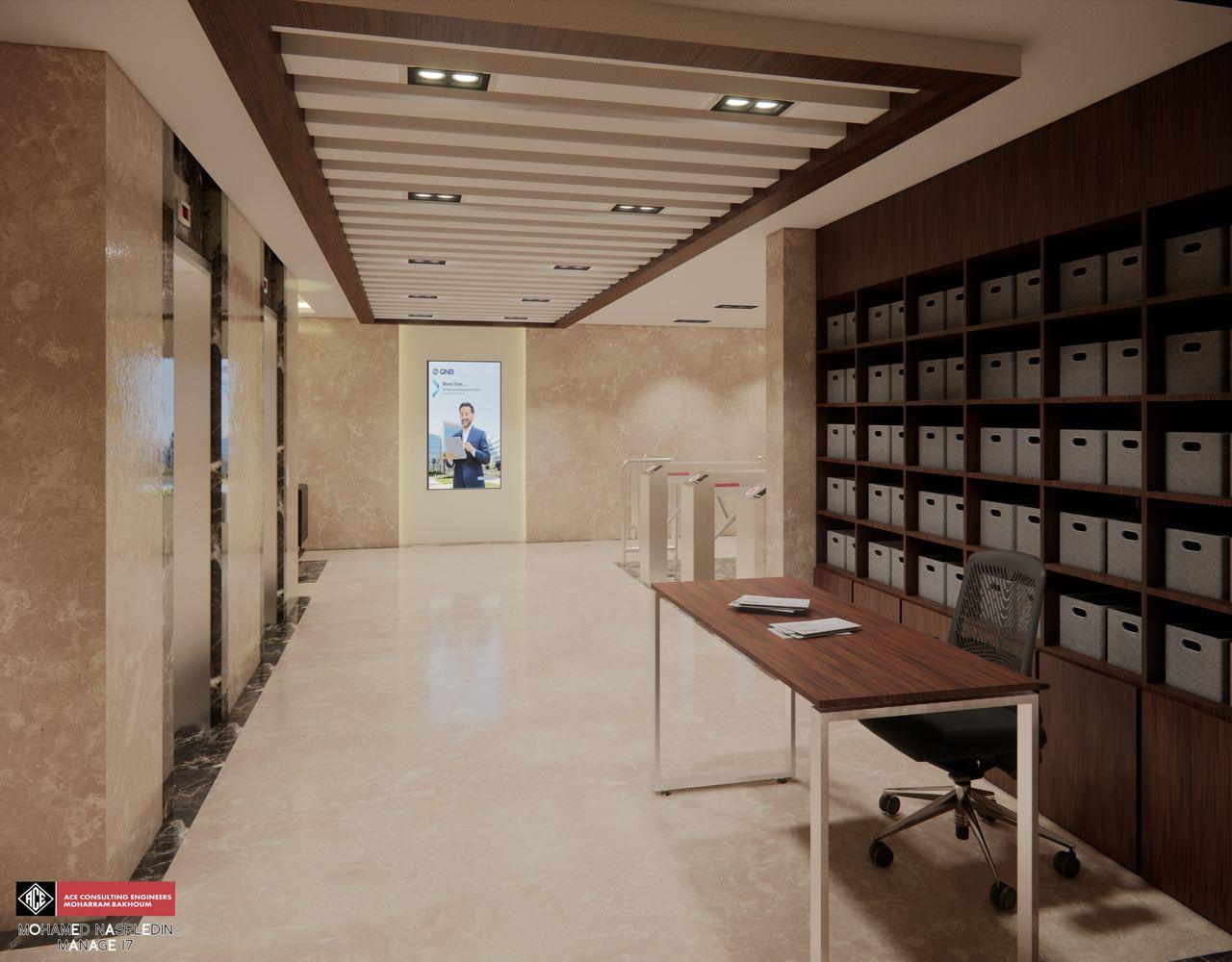 Corridor with safe-deposit boxes and a work desk