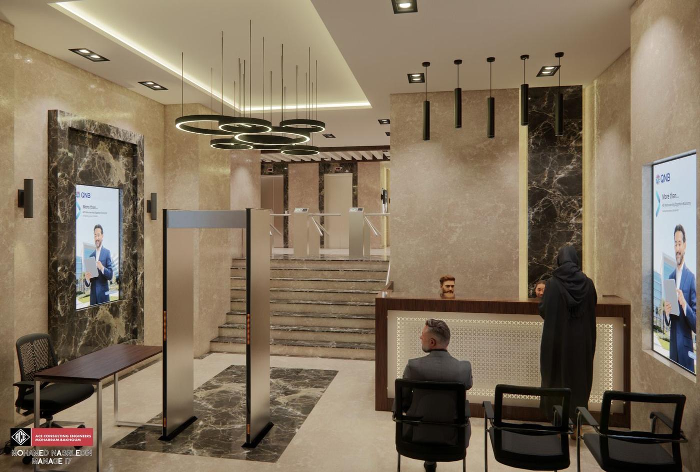 Entrance with walk-through metal detector and reception